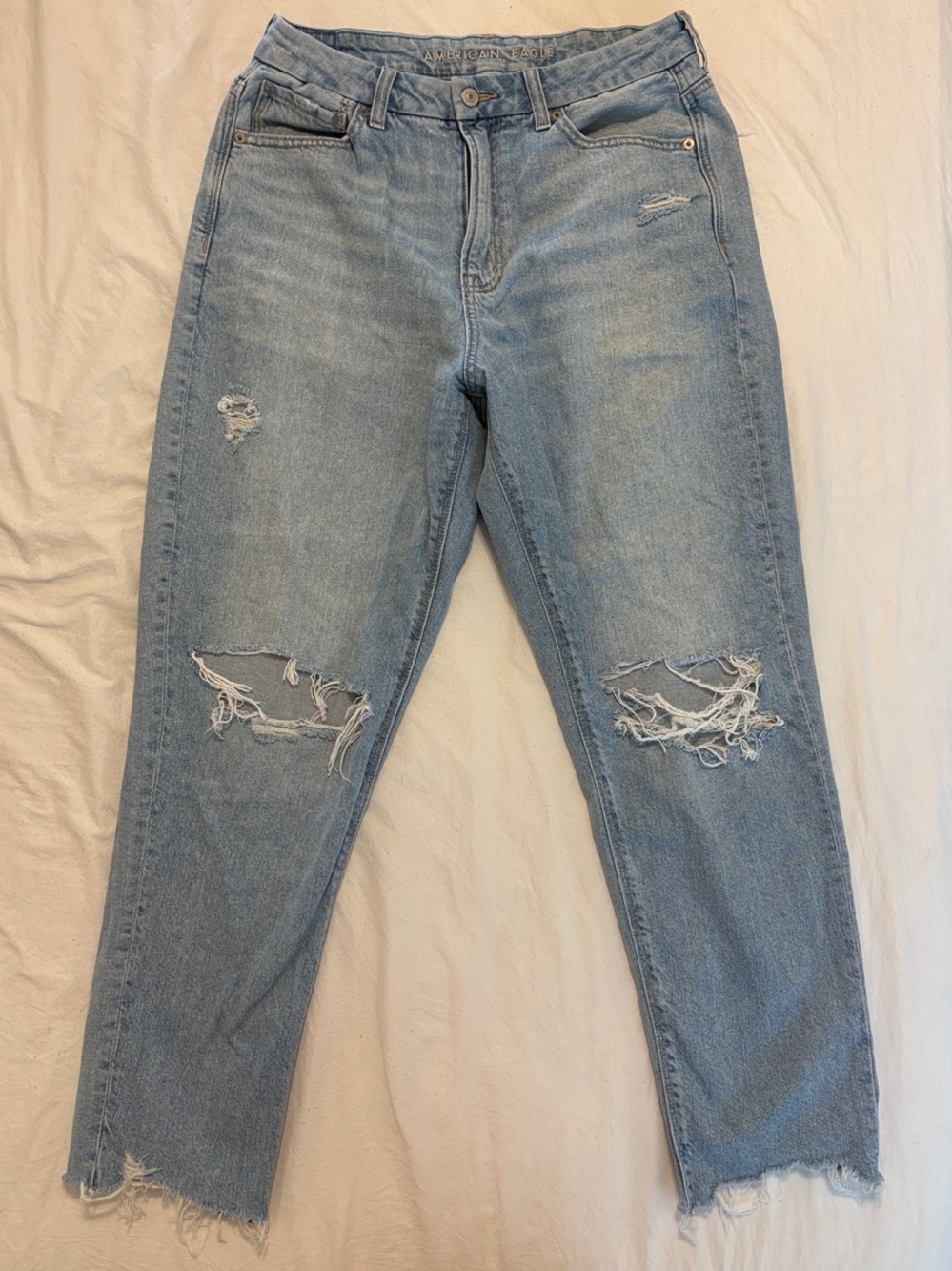American Eagle Outfitters Light Blue Distressed Straight-Leg Jeans